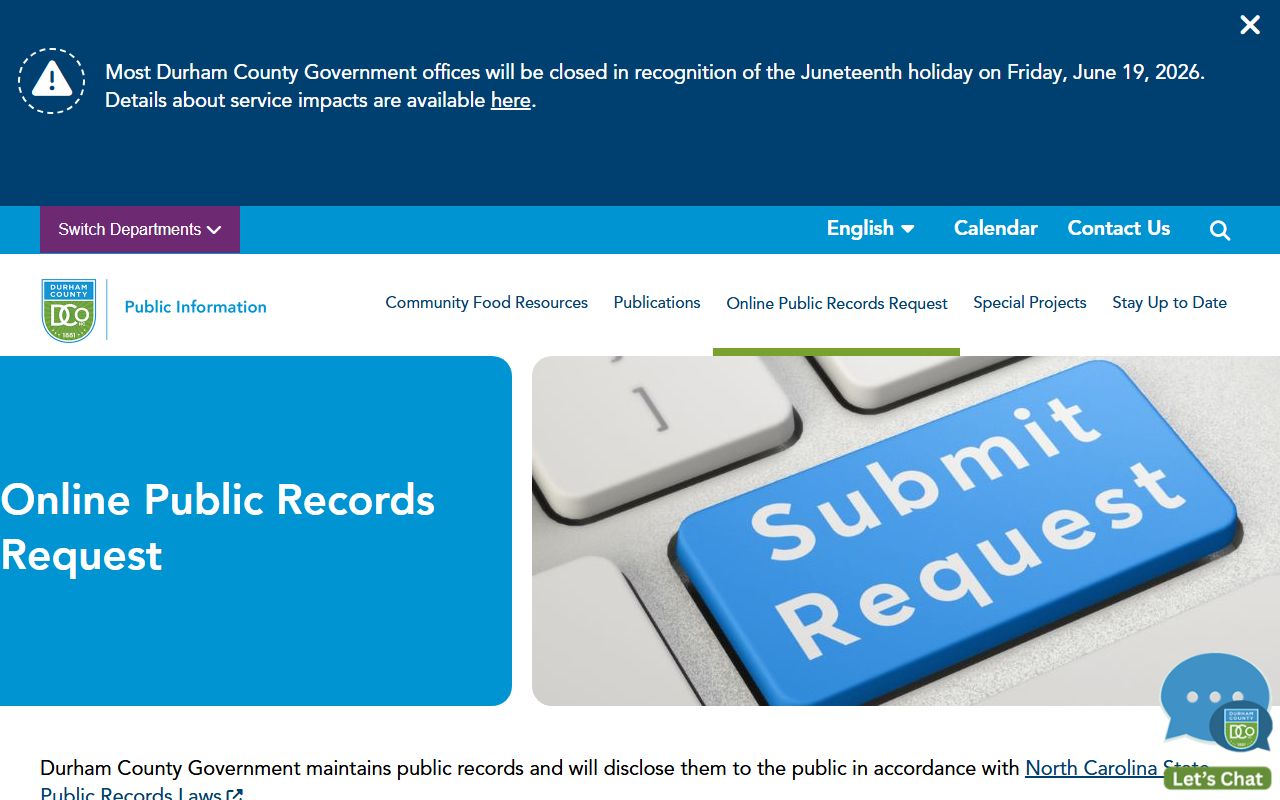 Durham County Clerk of Superior Court public records request distinction