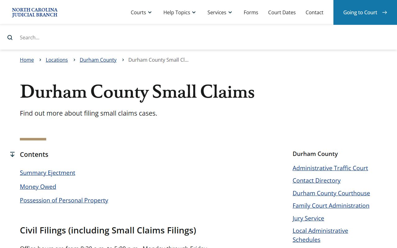 Durham County court dockets small claims court information