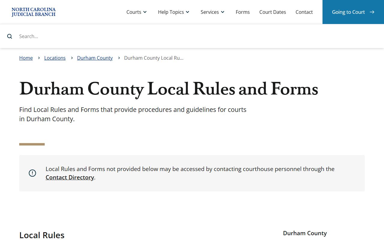 Durham County court dockets local rules and forms