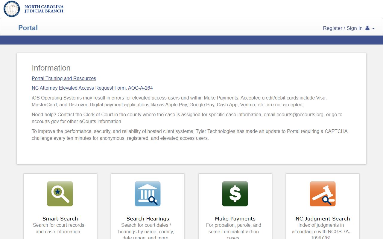 Durham County court records eCourts Portal search screen