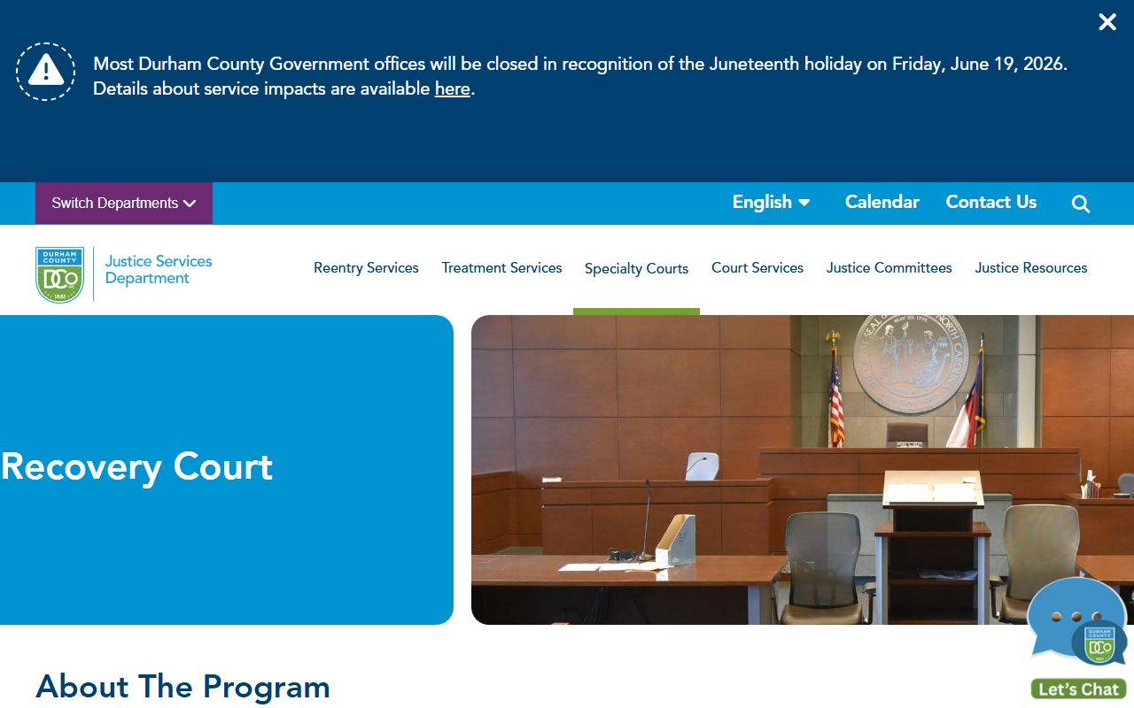 Durham County Superior Court District Court Recovery Court program