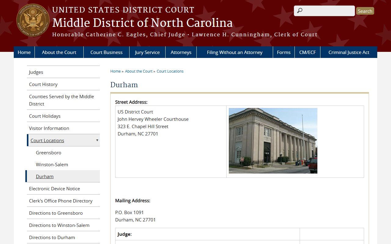 Durham County district court federal courthouse location caveat
