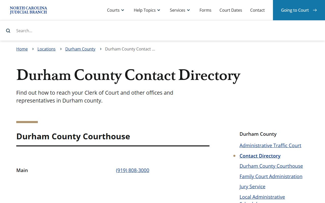 Durham County court records contact directory