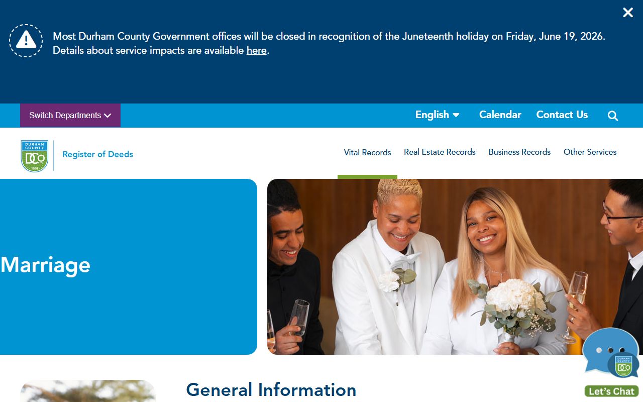 Durham County marriage records license rules and appointment information