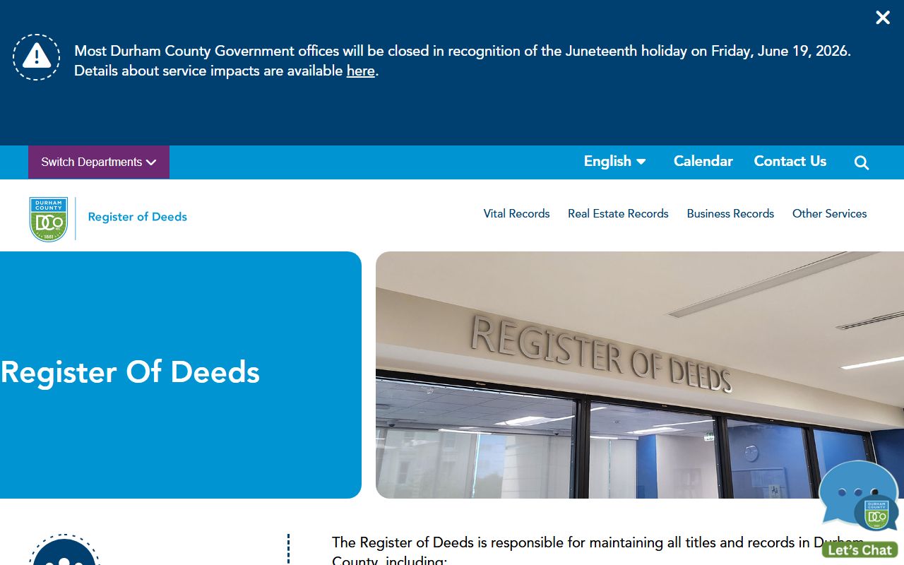 Durham County marriage records Register of Deeds office information