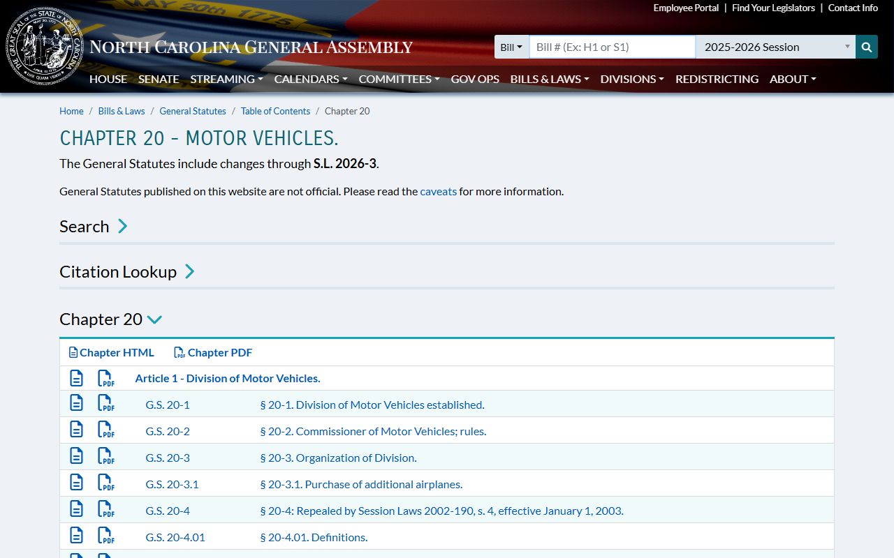 Durham County traffic court records North Carolina Chapter 20 statutes