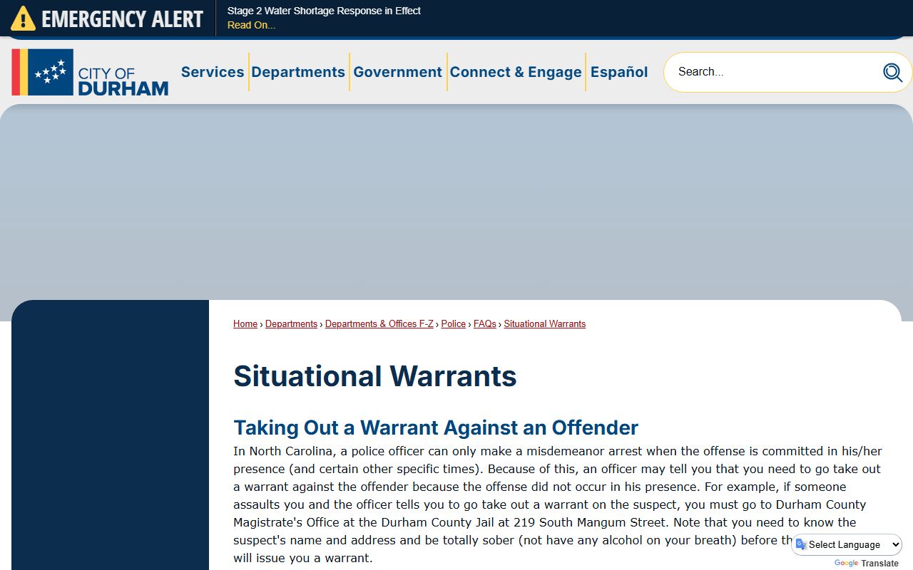 Durham County warrant search situational warrant magistrate guidance