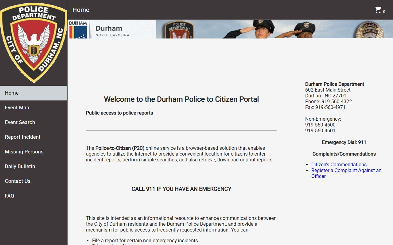 Durham County warrant search Police-to-Citizen report portal